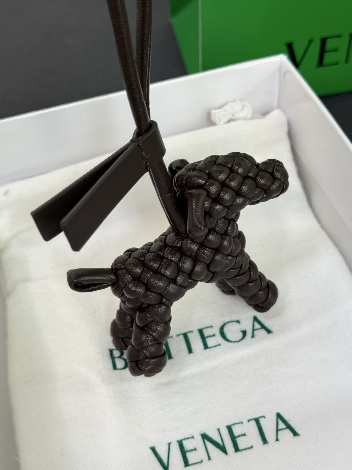 Bottega Veneta Black Leather Dog Charm